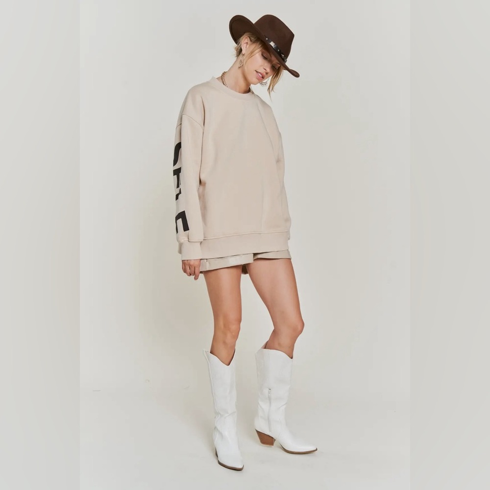 Be Yourself, Love Yourself Sweatshirt- Tan - Picture 4 of 5